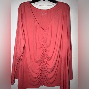 Ava & Viv Coral Ruched Long Sleeve Blouse